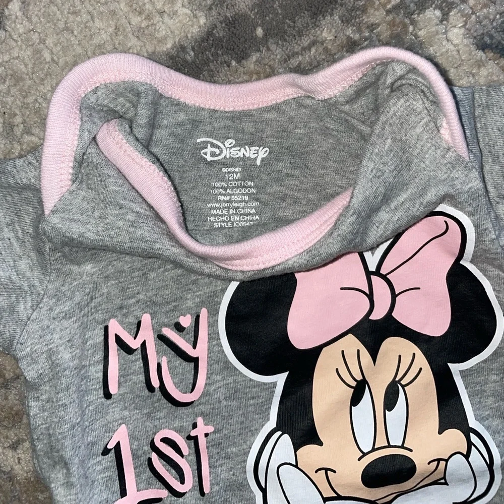 Disney Minnie Mouse Gray and Pink Baby Onesie size 12 months